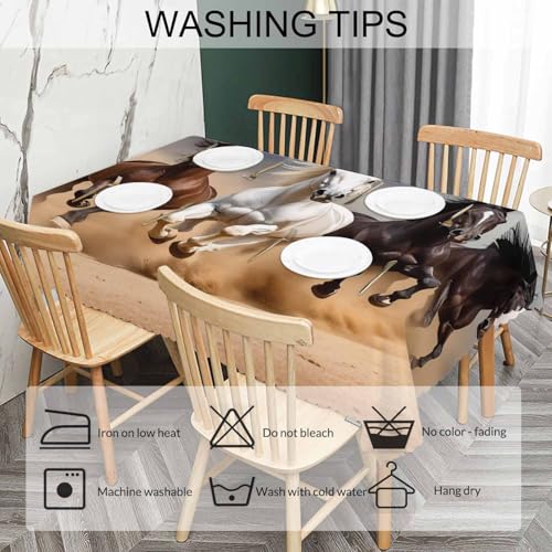 70x52 Inch Horse Herd Run Tablecloth - Animal Farm Decor, Washable Outdoor & Indoor