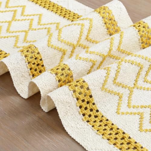 Artoid Mode Yellow Stripe Diamond Woven Table Runner 12x72 Inch - Durable Home Decor