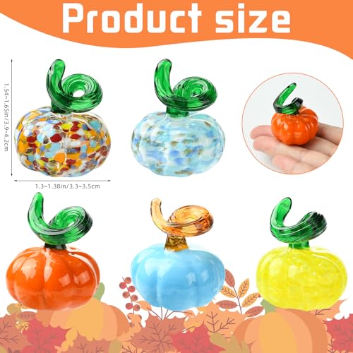 Mini Blown Glass Pumpkin Figurines Set - Halloween Thanksgiving Fall Home Decor - Variation of Pumpkin
