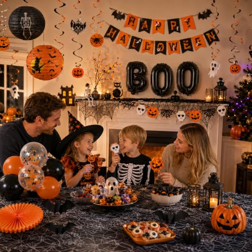 Halloween Party Decoration Set - 101Pcs Spooky Indoor Decor with Banner Ghost Bat Web
