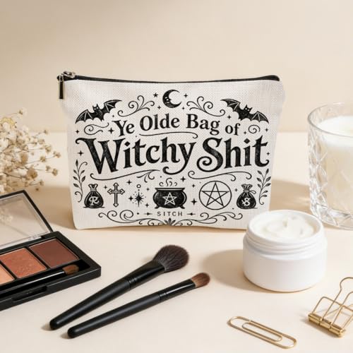 Multicolor Gothic Witchy Makeup Bag with Moon and Stars - Mystical Cosmetic Pouch