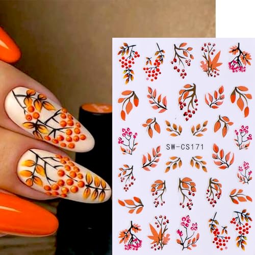Fall Nail Stickers 6 Sheets Thanksgiving Nail Art Decals Pumpkin Maple Leaves Style 1