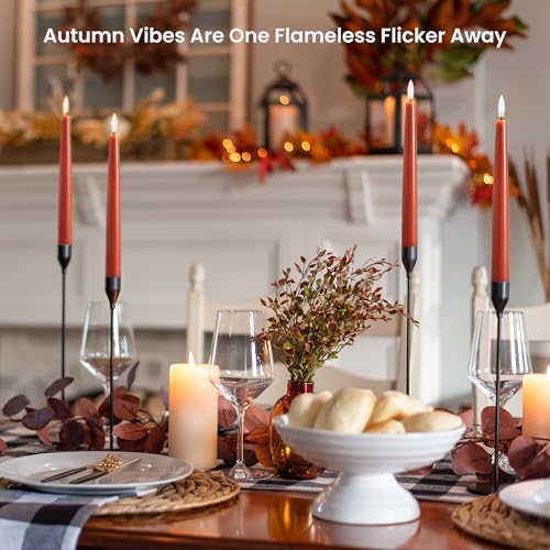 Velsyn Fall Decor Flameless Taper Candles with Remote - 6 Pack, Terracotta Variation