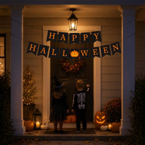Orange Halloween Banner with Pumpkin Sign - Festive Party Decoration