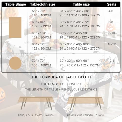 Halloween Ghost Pumpkin Polyester Tablecloth - 60 x 104 Inch, Rectangular, Spooky Decor