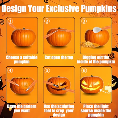 Halloween Pumpkin Carving Kit - Stainless Steel Tools Set for DIY Jack-o'-Lanterns
