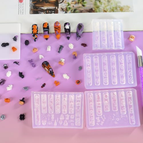 Halloween Nail Art Silicone Molds Set - Spooky Ghost Pumpkin Gothic Designs with Carving Tools - Mischief Sprites Variation