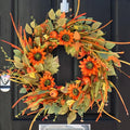 22-Inch Fall Pumpkin Wreath with Sunflowers and Berries for Front Door Decor