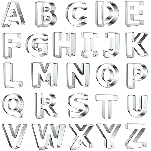 Alphabet Cookie Cutter Set - 26 Pieces Stainless Steel Shapes for Baking & Decorating - Variation of Alphabet