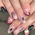 Halloween Short Oval Press-On Nails - Blood, Spider & Cobweb Design - Style-06