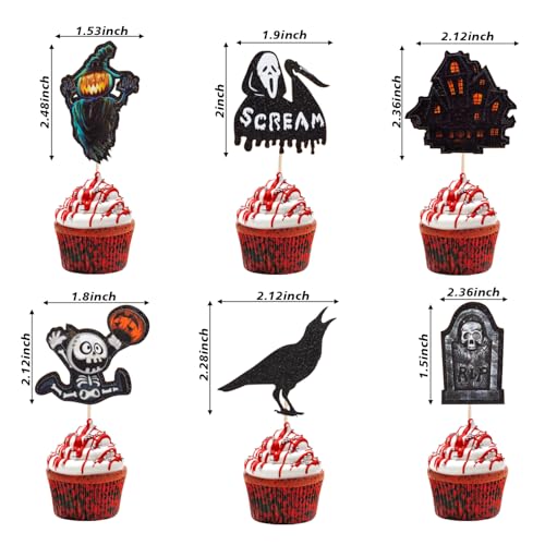Halloween Cupcake Toppers 21-Pack Castle Tombstone Ghost Cake Decorations