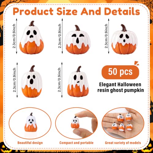 Mini Halloween Ghost Pumpkin Resin Decor Set - 50 Pieces for Crafts & Garden Displays