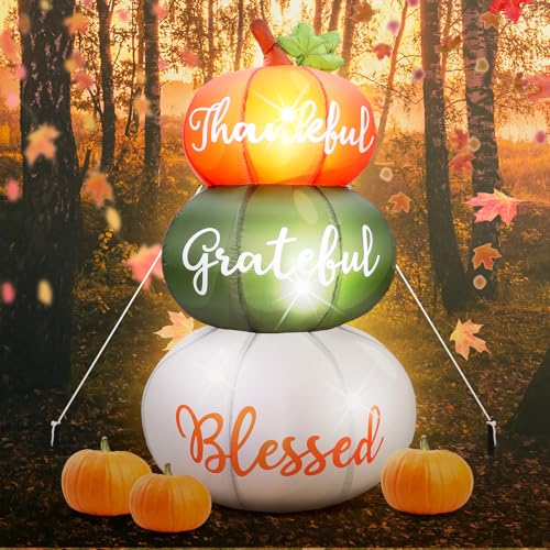 6.4 ft Fall Pumpkin Inflatable with LED Lights, Weather-Resistant Thanksgiving Decor