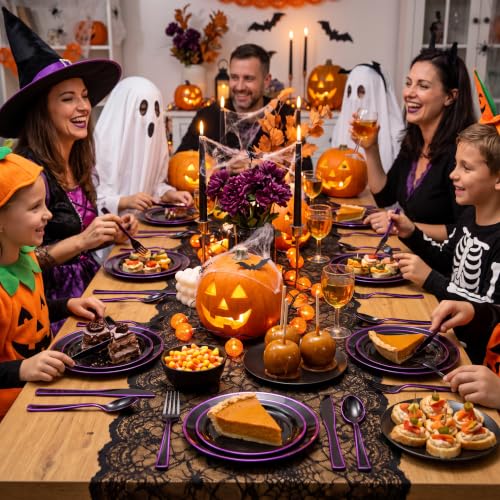 Halloween Plastic Silverware Set - Black & Purple Flatware for Parties, 180PCS