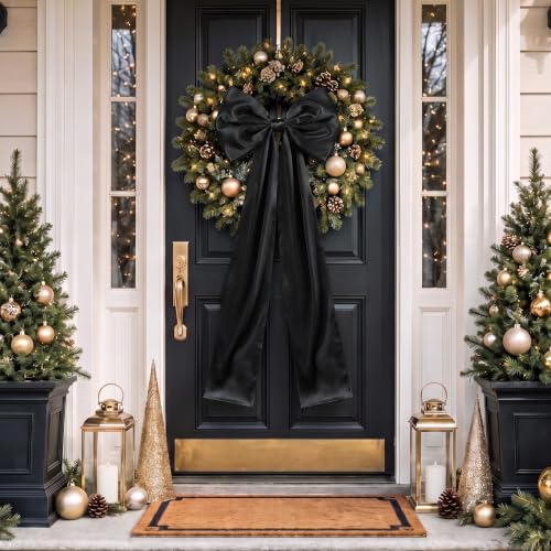Giant Satin Christmas Tree Topper Bow - Black, 24 x 79 Inches