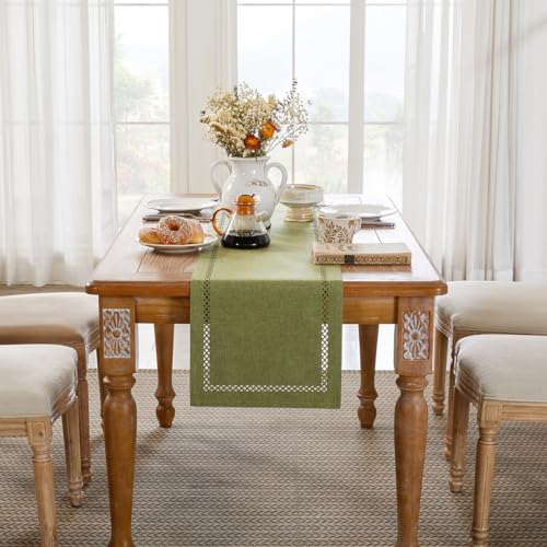 Sage Green Burlap Table Runner 108 Inches Long - Rustic Linen Style