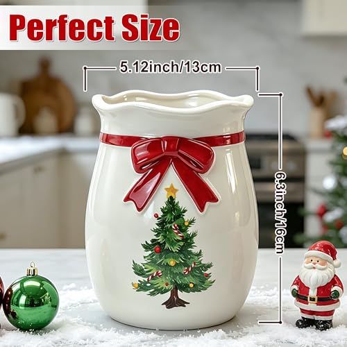 Christmas Tree-Shaped Ceramic Utensil Holder - Holiday Kitchen Decor