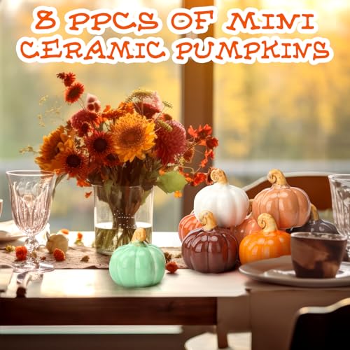 Mini Ceramic Pumpkin Decor Set - Fall Tabletop Accents, 2 Inch