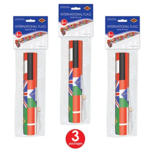 3 Piece Multicolored International Flag Table Runner Set - 11 x 6 Feet