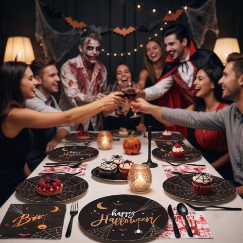80pcs Halloween Spider Web Disposable Tableware Set - Plates & Napkins
