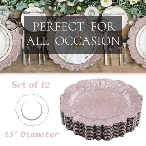Pink Charger Plates Set of 12 - Reef Design for Dinner & Events - Variation of Pink / 1