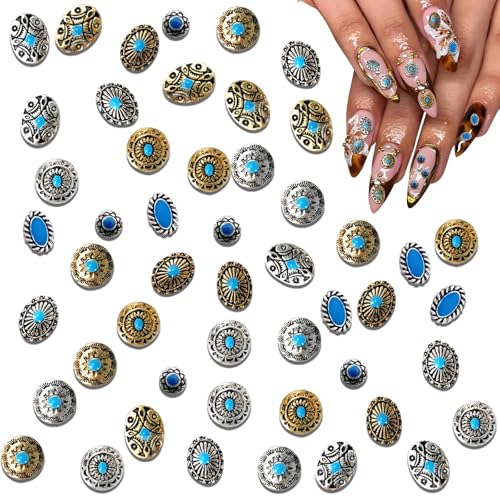 Turquoise Nail Charms Set - 50pcs 3D Metallic Gems for Nail Art DIY
