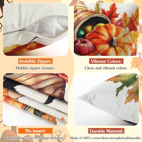 Amyhill 4-Pack Fall Pillow Covers 18x18 Inch Halloween & Thanksgiving Retro Design