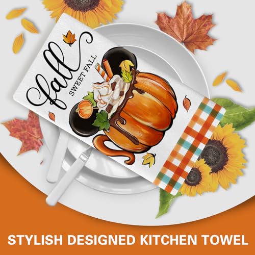 Fall Pumpkin Kitchen Dish Towels Set of 2 - Autumn Farmhouse Decor