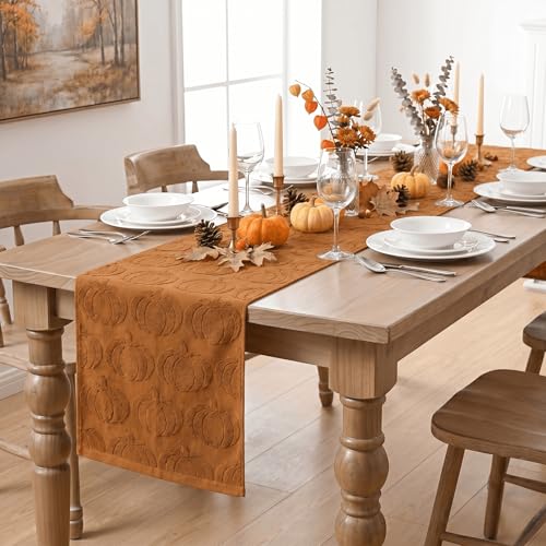Artoid Mode Caramel Soft 3D Jacquard Table Runner 13x72 Inch - Fall Decor