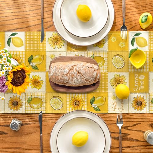 Yellow Sunflower Lemon Table Runner 13x60 Inch Summer Kitchen Decor