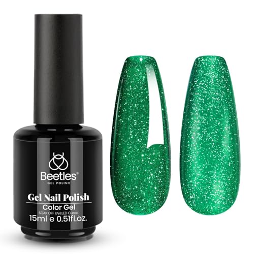 Beetles Green Gel Nail Polish - Glitter & Flakie Effect, 15ML - EverGleam