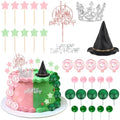 Witch Theme Cake Decorations Set with Crown Hat Balloons - Pink & Green - 33 Pack - Witch Variation