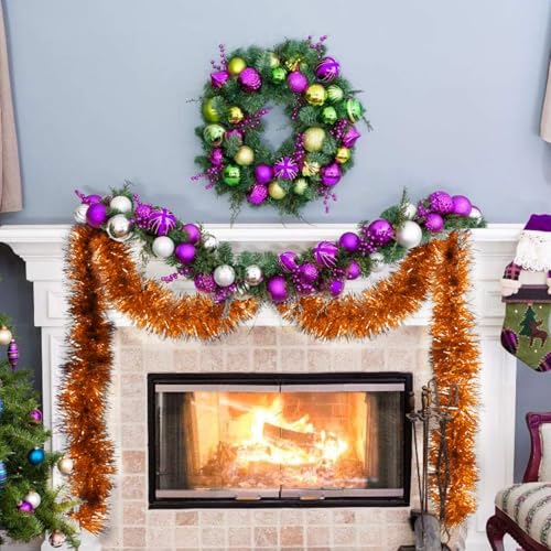 150 FT Light Orange Tinsel Garland - Holiday Party Decorations for Christmas Halloween New Year & Birthdays - Variation of Orange