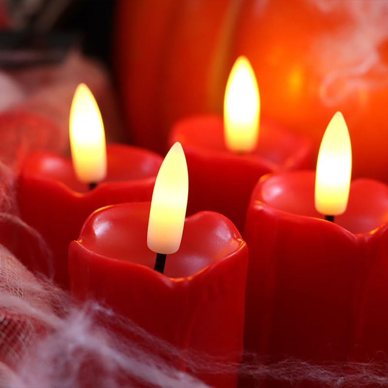 Red Flameless LED Votive Candles with Auto Timer - 6 Pack, D1.5xH2.6 Inches