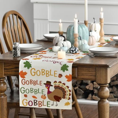Thanksgiving Table Runner with Maple Leaves - Seasonal Fall Decor 13x48 Inches
