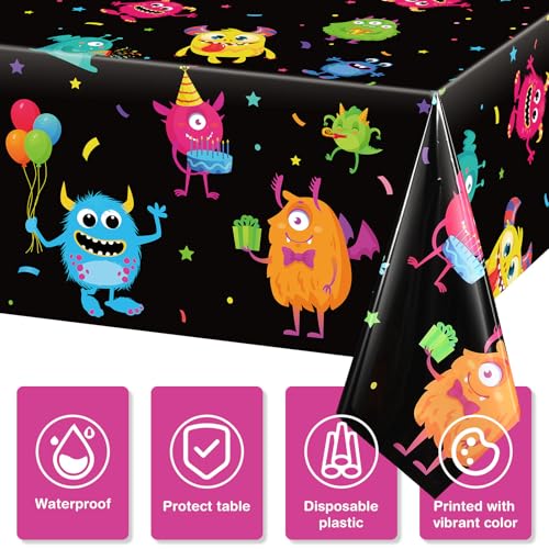 6 Pcs Monster Pattern Plastic Table Covers - 54 x 108 Inches for Kids Birthday Party - Waterproof & Disposable