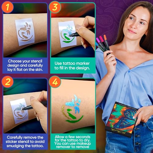 10Pcs Dual Tip Metallic Temporary Tattoo Markers for Skin - Safe Face & Body Paint Kit