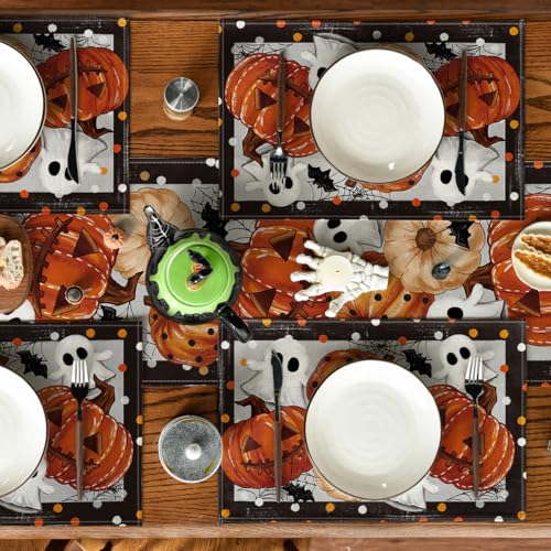 Black Jack O Lantern Halloween Placemat Set of 4 - 12 x 18 Inch Rectangular