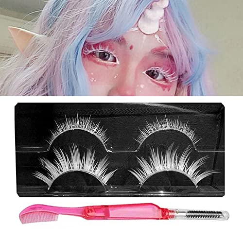 White False Eyelashes Comb for Cosplay & Halloween - Colorful Eye Extension Makeup Tool MQ11UD