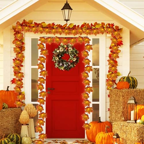 Fall Maple Leaf String Lights - 13.5ft Outdoor Indoor Halloween Thanksgiving Decor
