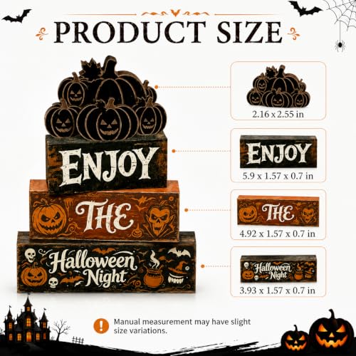 Halloween Wooden Tiered Tray Decor Set with Pumpkin and Spooky Signs
