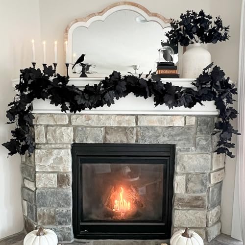 12FT Black Maple Leaf Garland 2-Pack Fall Halloween Thanksgiving Decor