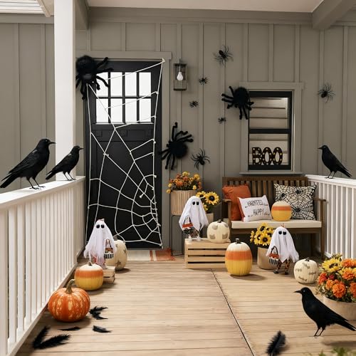 Halloween Black Feathered Crow Decorations - 12 Pack Lifelike Bird Props