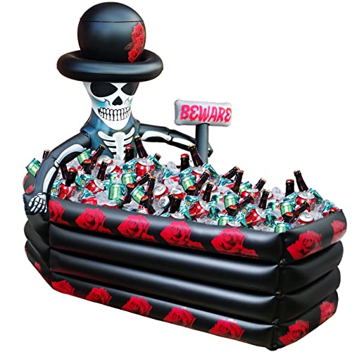 43 Inch Inflatable Halloween Cooler Drink Holder - Large Capacity Skeleton Coffin for Parties