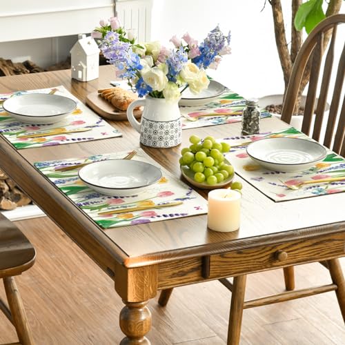Lavender Tulip Floral Placemats Set of 12, 12x18 Inch Rectangular Seasonal Table Decor