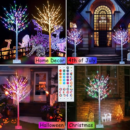 RGB Lighted Birch Tree - 5 ft Christmas Tree with 35 Colors & Remote
