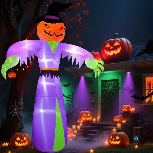 12FT Giant Halloween Inflatable Pumpkin Ghost with LED Lights - Outdoor Yard Decorations