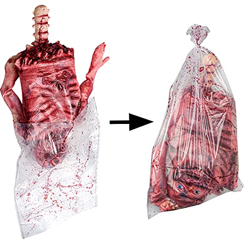Halloween Bloody Half Body Prop with Hanging Bag - Creepy 29 Inch Latex Decoration for Haunted House & Party
