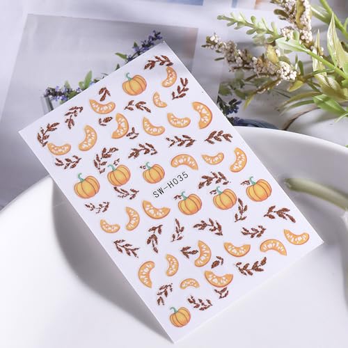 Fall Nail Art Stickers 6 Sheets Autumn Maple Leaf Pumpkin Owl Designs Thanksgiving Decorations