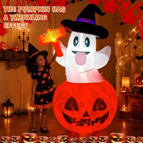 Halloween Inflatable Pumpkin Ghost with Black and White Variation - 5ft Outdoor Decor